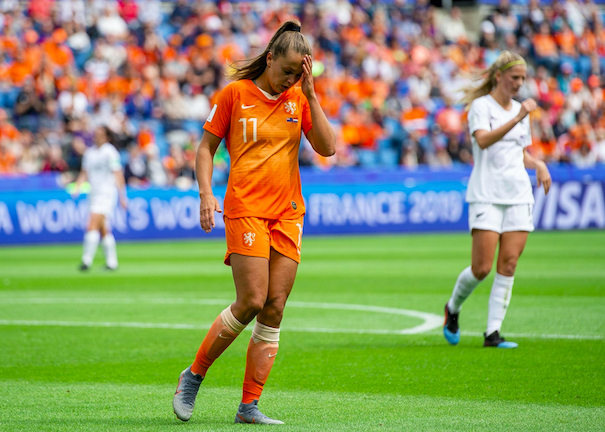 Lieke Martens, attaccante, durante la partita tra la Nuova Zelanda e l'Olanda a Le Havre, Francia, 11 giugno 2019. EPA/Peter Powell