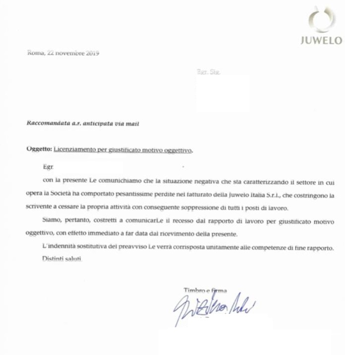Lettera di licenziamento quanto tempo prima