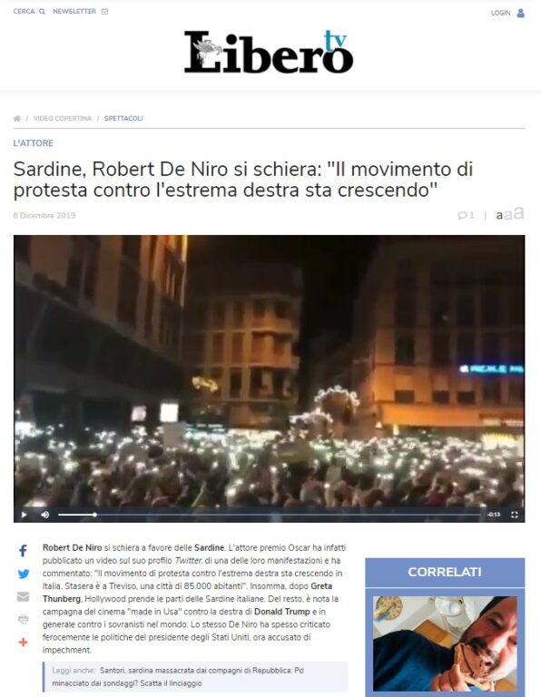 L'account parodia ha fatto credere a Libero e Il Giornale, e ai loro lettori, che l'attore sostiene le Sardine