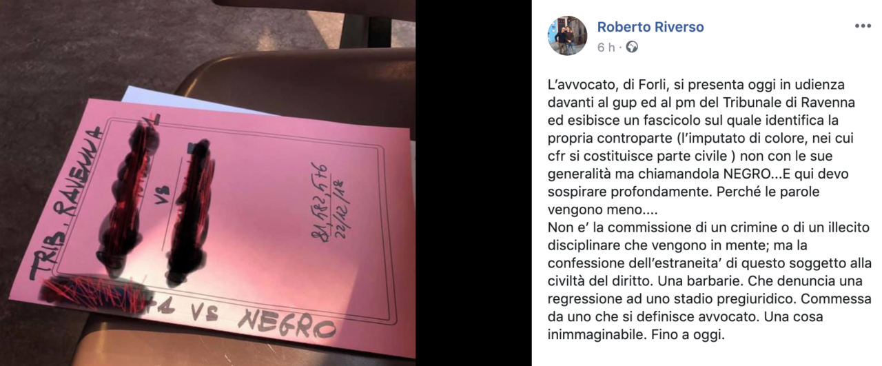 Ravenna, per l’avvocato la controparte è un «neg***». La denuncia social di un giudice: «Una barbarie»