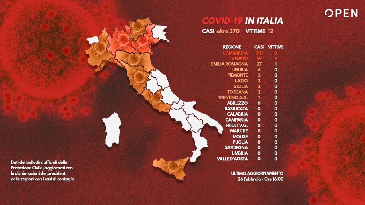 Coronavirus, ultime notizie: 12 morti in Italia e 375 i ...