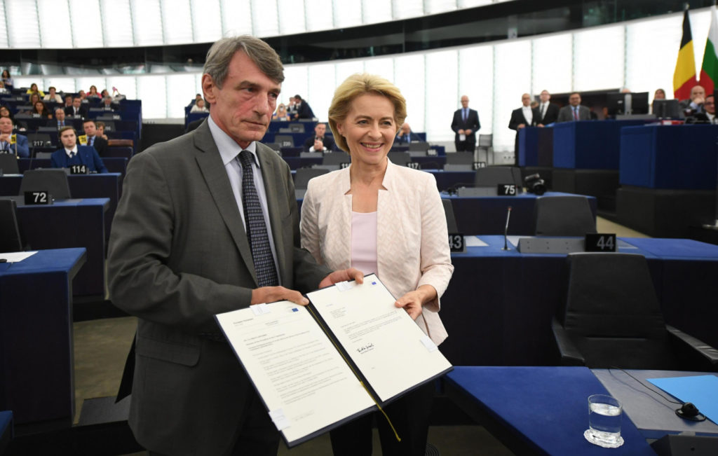 Il presidente del Parlamento europeo David Sassoli con Ursula von der Leyen