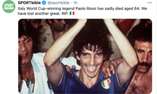 Il ricordo di Paolo Rossi su Twitter di Sportbible Il ricordo di Paolo Rossi su Twitter di Sportbible
