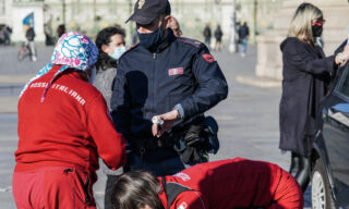 No-masks and Covid-19 negationists manifestation in Turin People rejecting the usage of masks and negating Covid-19 protest in Castello square, in Turin, Italy, 20 March 2021. Protests within the scope of 'World Wide Rally for Freedom and Democracy' anti-vaccine anti-coronavirus restrictions rallies are taking place around the world on 20 March 2021. ANSA/TINO ROMANO
