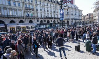 No-masks and Covid-19 negationists manifestation in Turin A moment of the no-masks and Covid-19 negationists manifestation in Castello square, Turin, Italy, 20 March 2021. ANSA/TINO ROMANO