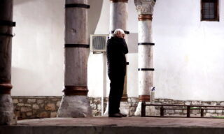 Eve of Ramadan
in Sarajevo epa09131712 A Bosnian Muslim man prays during the Muslim holy month of Ramadan in front of a mosque in Sarajevo, Bosnia and Herzegovina, 12 April 2021. All Muslims in Bosnia are advised to adhere to the recommended measures during the Covid-19 pandemic, on the eve of the Muslims' holy month of Ramadan that falls on 13 April. Muslims around the world celebrate the holy month of Ramadan by praying during the night time and abstaining from eating, drinking, and sexual acts during the period between sunrise and sunset. Ramadan is the ninth month in the Islamic calendar and it is believed that the revelation of the first verse in Koran was during its last 10 nights. EPA/FEHIM DEMIR