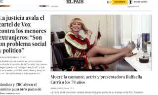 La notizia della morte di Raffaella Carrà su El Pais La notizia della morte di Raffaella Carrà su El Pais